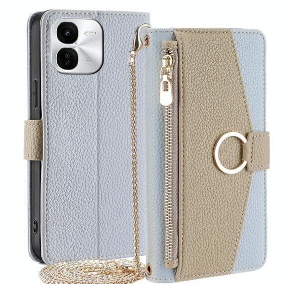 Per vivo iQOO Z9x 5G Custodia a tracolla in pelle con texture Litchi (blu)