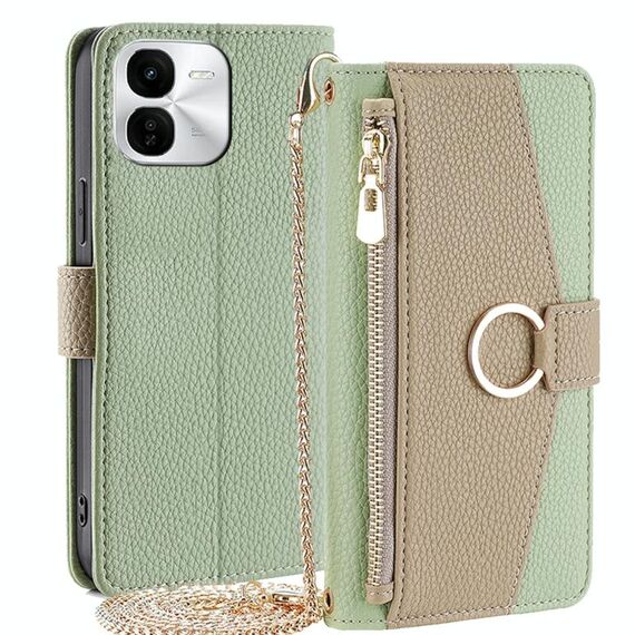 Per vivo iQOO Z9x 5G Custodia a tracolla in pelle con texture Litchi (verde)