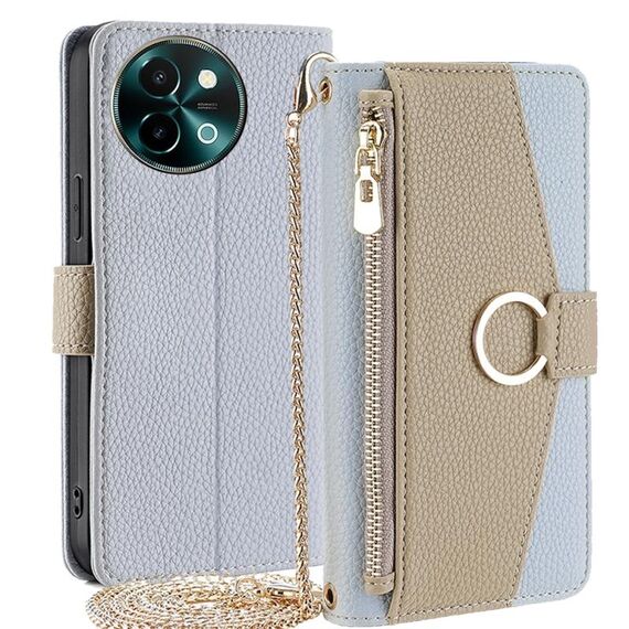 Per vivo Y38 5G / T3x Global Crossbody Custodia per telefono in pelle con trama litchi (blu)