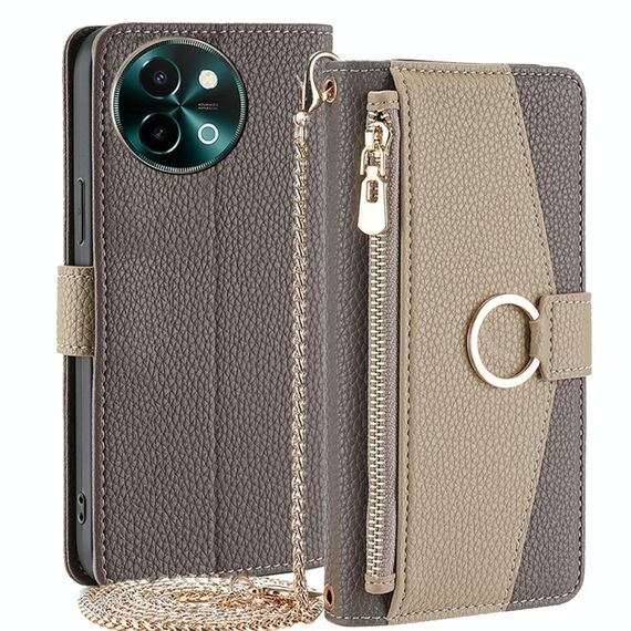 Per vivo Y38 5G / T3x Global Crossbody Custodia per telefono in pelle con texture Litchi (grigio)