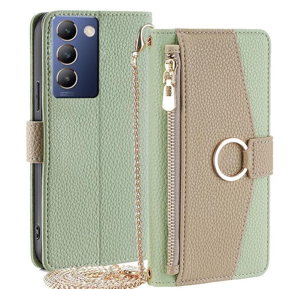 Per vivo Y100 5G IDN Custodia a tracolla in pelle con trama litchi (verde)