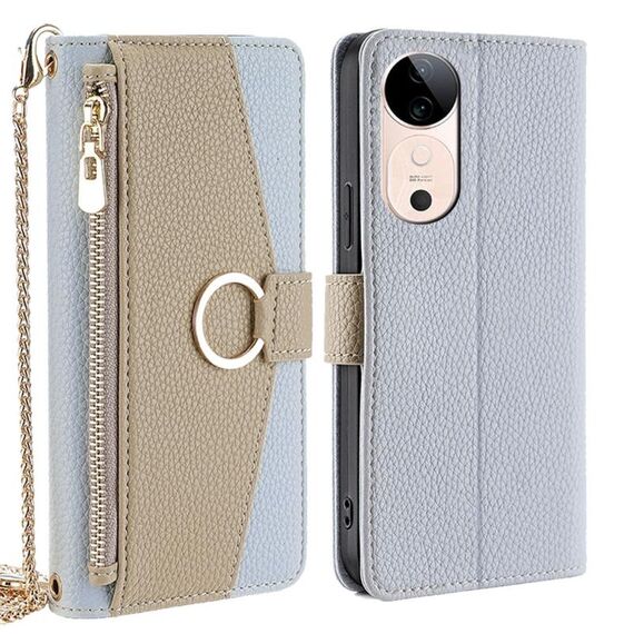 Per vivo S19 Custodia per telefono in pelle con texture Litchi Crossbody (blu)