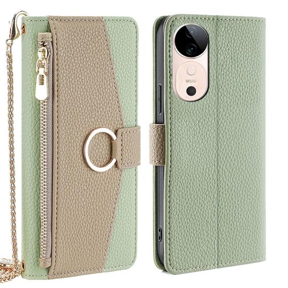 Per vivo S19 Custodia a tracolla in pelle con trama litchi (verde)