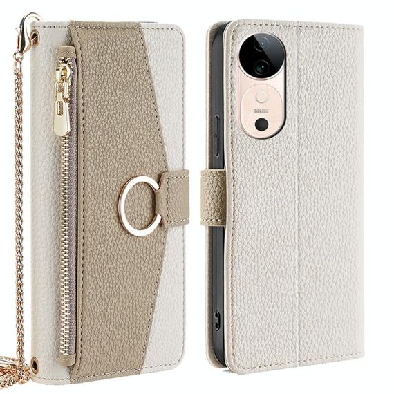 Per vivo S19 Custodia per telefono in pelle con texture Litchi Crossbody (bianca)