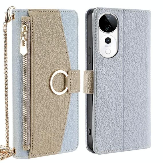 Per vivo S19 Pro Custodia a tracolla in pelle con trama litchi (blu)