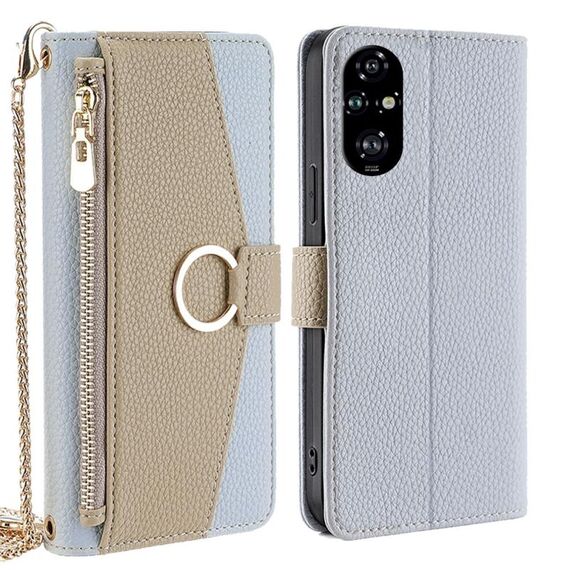Per Honor 200 Pro 5G Custodia a tracolla in pelle con texture Litchi (blu)