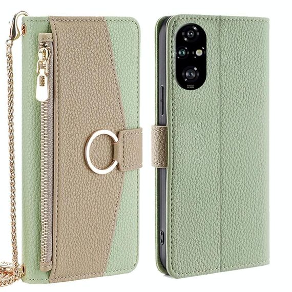 Per Honor 200 Pro 5G Custodia a tracolla in pelle con texture Litchi (verde)