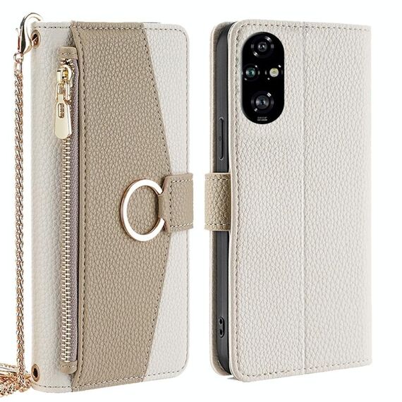 Per Honor 200 Pro 5G Custodia a tracolla in pelle con texture Litchi (bianca)