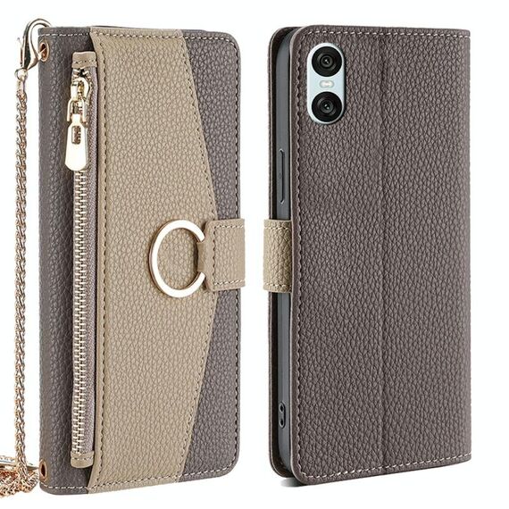 Per Sony Xperia 10 VI Crossbody Litchi Texture Custodia in pelle per telefono (grigio)