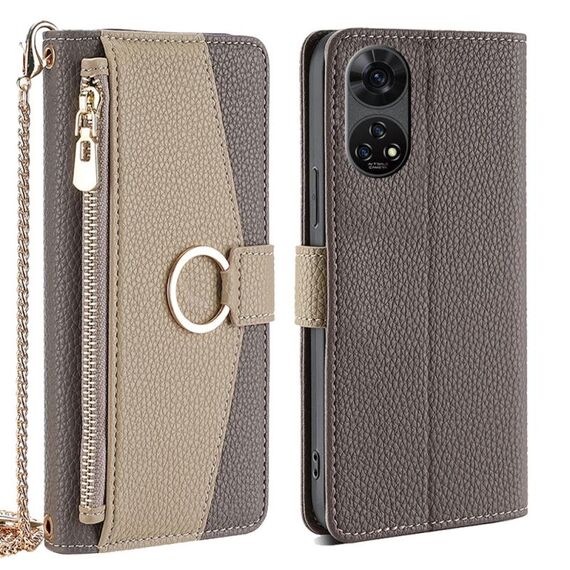 Per ZTE Anshin Family Crossbody Custodia per telefono in pelle con texture Litchi (grigio)