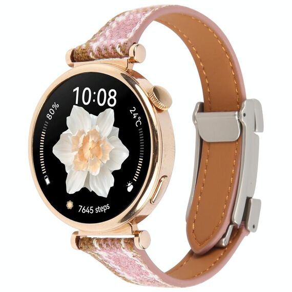 Cinturino per orologio in pelle con fibbia magnetica sottile universale da 20 mm (rosa)