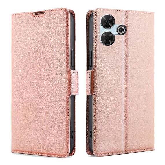 Per Redmi 13 4G Custodia per telefono in pelle con fibbia laterale ultra sottile e flip orizzontale (oro rosa)