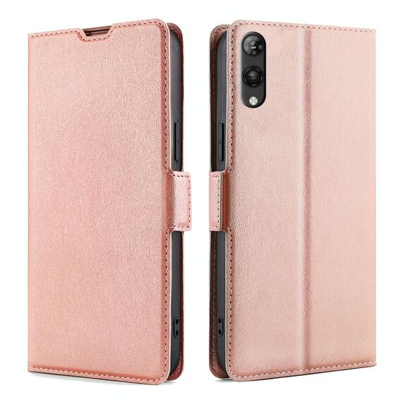 Per Rakuten Hand 5G Custodia per telefono in pelle con fibbia laterale ultrasottile e flip orizzontale (oro rosa)