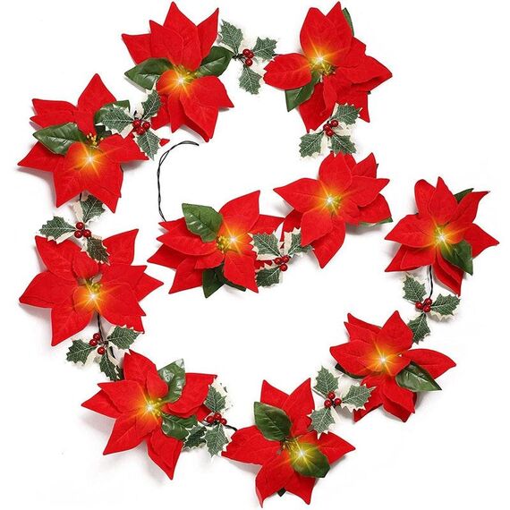 Cartamo + frutti rossi Decorazione natalizia Luci natalizie a forma di fiore Luci LED colorate Ghirlanda natalizia, Stile: 2m 10 luci Scatola per batterie