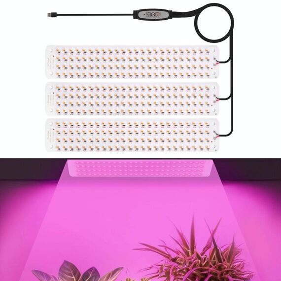 Pannello USB da 5 V, luce per piante, temporizzazione intelligente, LED per la crescita delle piante, dimensioni: 3 teste (luce rosa e viola)
