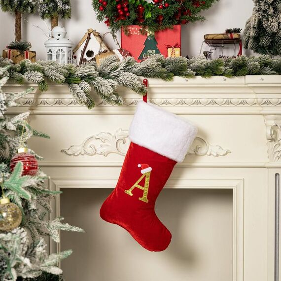 Forniture per decorazioni natalizie in velluto con alfabeto, fai da te, regalo, stile: A