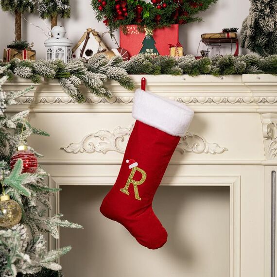 Forniture per decorazioni natalizie in velluto con alfabeto, fai da te, regalo, stile: R