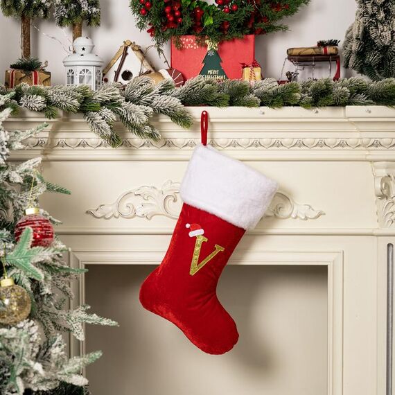 Forniture per decorazioni natalizie in velluto con alfabeto, fai da te, regalo, stile: V