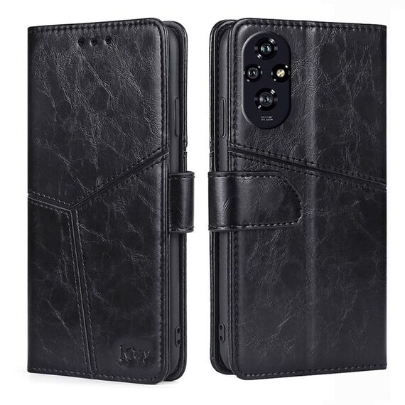 Custodia in pelle con cuciture geometriche per Honor 200 5G (nero)