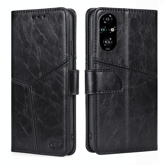 Per Honor 200 Pro 5G Custodia in pelle con cuciture geometriche (nero)