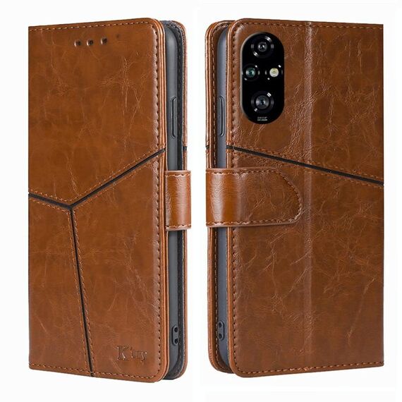 Per Honor 200 Pro 5G Custodia in pelle con cuciture geometriche (marrone chiaro)