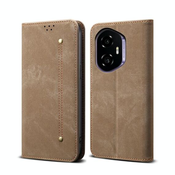 Custodia in pelle flip con texture denim per Honor 300 5G (cachi)