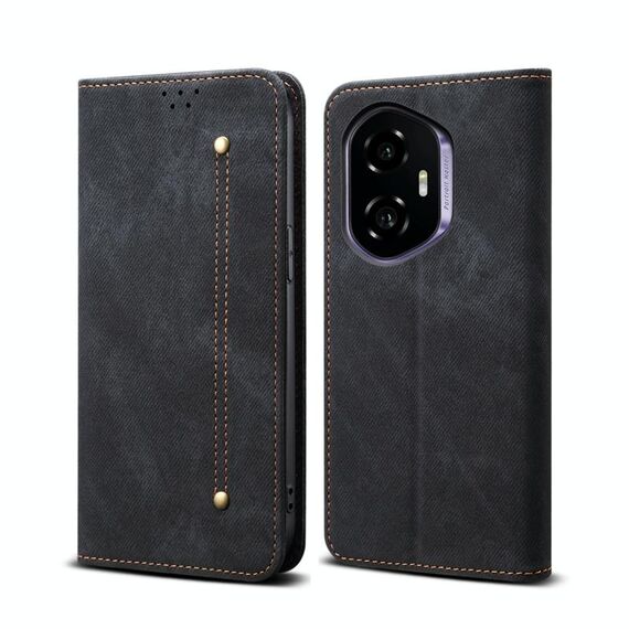 Custodia in pelle con texture denim per Honor 300 5G (nero)