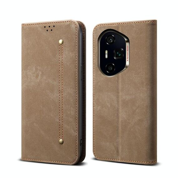 Custodia in pelle Flip Ultra Denim Texture per Honor 300 (cachi)
