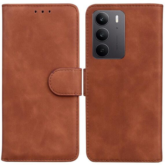 Per Realme C75 Custodia in pelle Flip Skin Feel Pure Color (marrone)