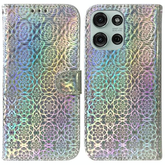Per Motorola Moto G75 5G Custodia per telefono in pelle con fibbia magnetica colorata (argento)
