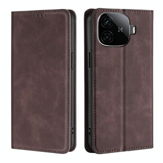 Per vivo iQOO Z9 Turbo Skin Feel Custodia magnetica in pelle per telefono (marrone scuro)