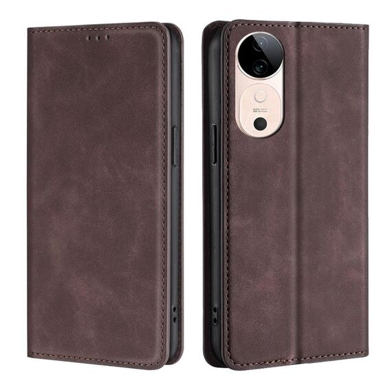 Per vivo S19 Custodia per telefono in pelle magnetica Skin Feel (marrone scuro)