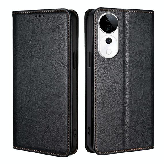 Per vivo S19 Pro Gloss Oil Custodia magnetica in pelle tinta unita (nero)