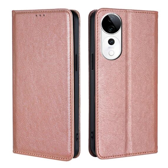 Per vivo S19 Pro Gloss Oil Custodia magnetica in pelle tinta unita (oro rosa)
