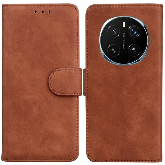 Custodia in pelle flip per telefono cellulare For Honor Magic7 Pro Skin Feel Pure Color (marrone)