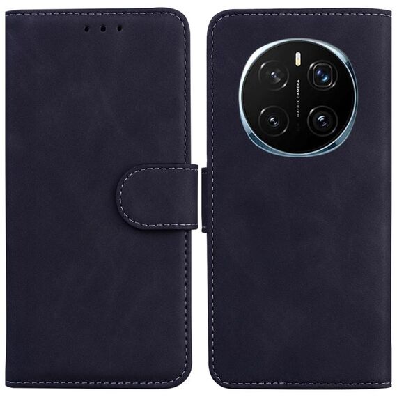 Custodia in pelle flip per telefono cellulare For Honor Magic7 Pro Skin Feel Pure Color (nero)