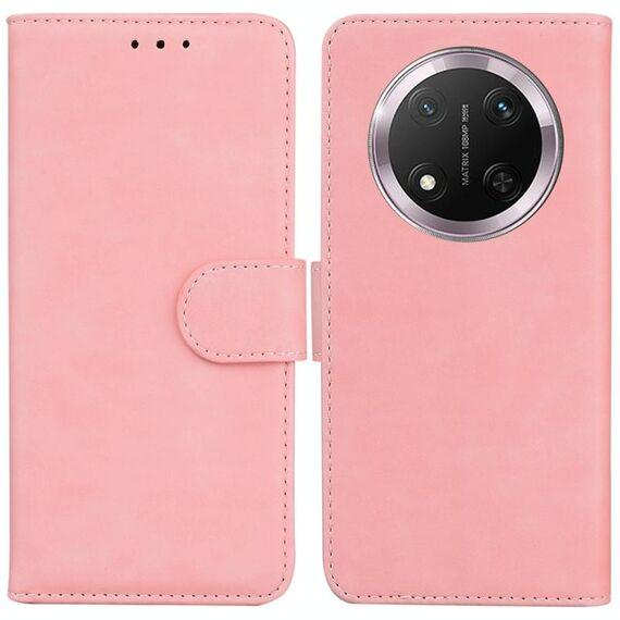 Custodia per telefono in pelle flip color puro per Honor X9c (rosa)