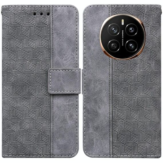 Custodia per telefono in pelle goffrata geometrica per Honor Magic7 (grigio)