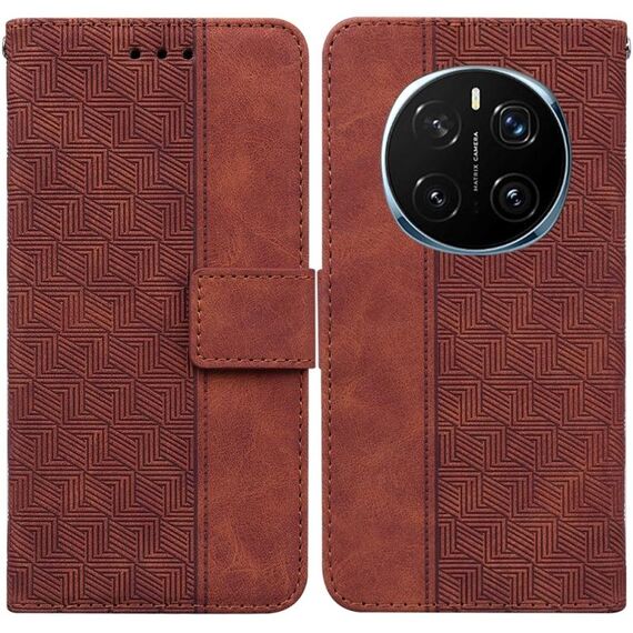 Custodia per telefono in pelle goffrata geometrica per Honor Magic7 Pro (marrone)