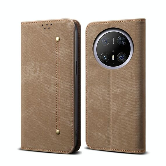 Per Huawei Mate 70 5G Custodia in pelle con texture denim (cachi)