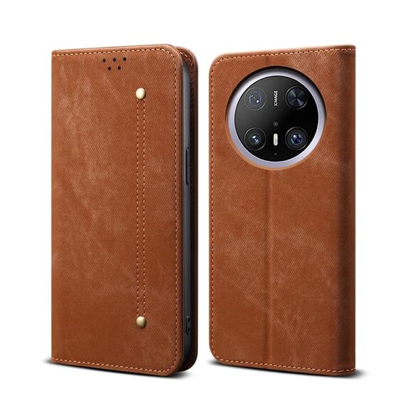 Per Huawei Mate 70 5G Custodia in pelle con texture denim (marrone)