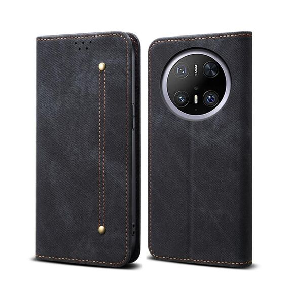 Per Huawei Mate 70 Pro 5G / 70 Pro+ 5G Custodia in pelle con texture denim (nero)