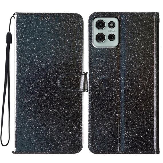Per Motorola Moto G75 5G Custodia in pelle con glitter (nero)