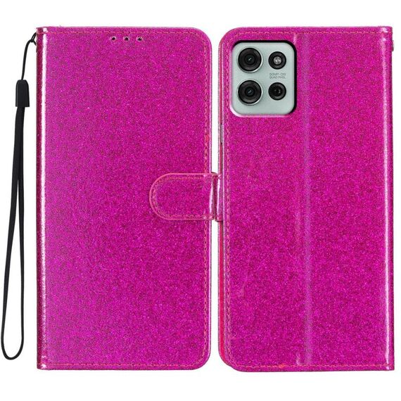 Per Motorola Moto G75 5G Custodia in pelle con glitter e flip (rosso rosa)