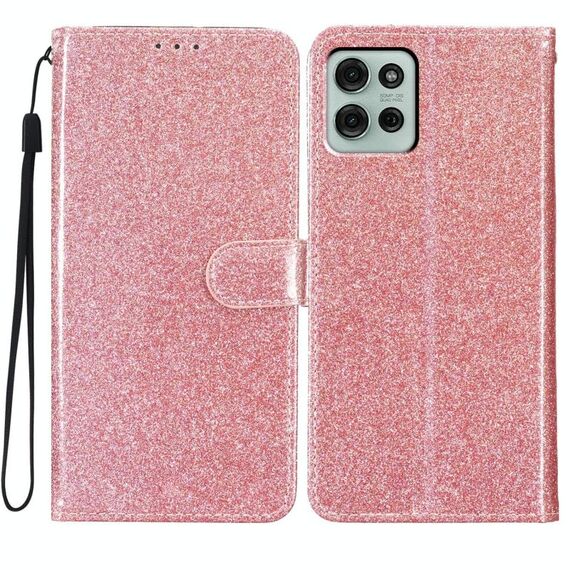 Per Motorola Moto G75 5G Custodia in pelle con glitter e flip (oro rosa)