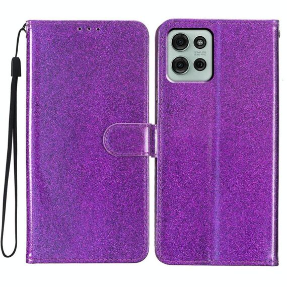 Per Motorola Moto G75 5G Custodia in pelle con glitter (viola)