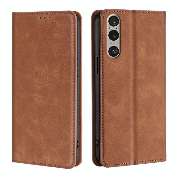 Per Sony Xperia 1 VI Custodia per telefono in pelle magnetica Skin Feel (marrone chiaro)