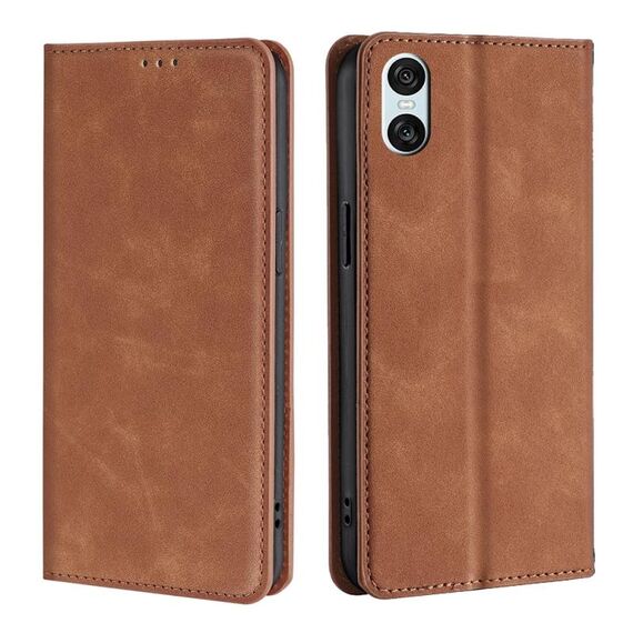 Per Sony Xperia 10 VI Custodia per telefono in pelle magnetica Skin Feel (marrone chiaro)
