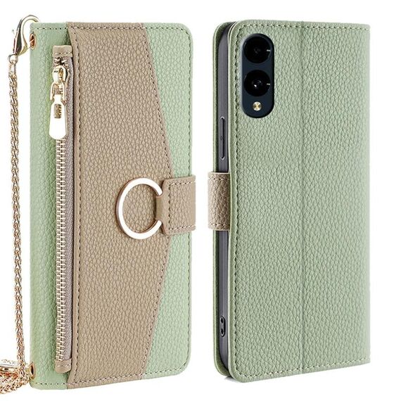 Per Fujitsu Arrows We2 Crossbody Custodia per telefono in pelle con texture Litchi (verde)