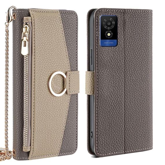 Per TCL 501 4G Crossbody Litchi Texture Custodia in pelle per telefono (grigio)